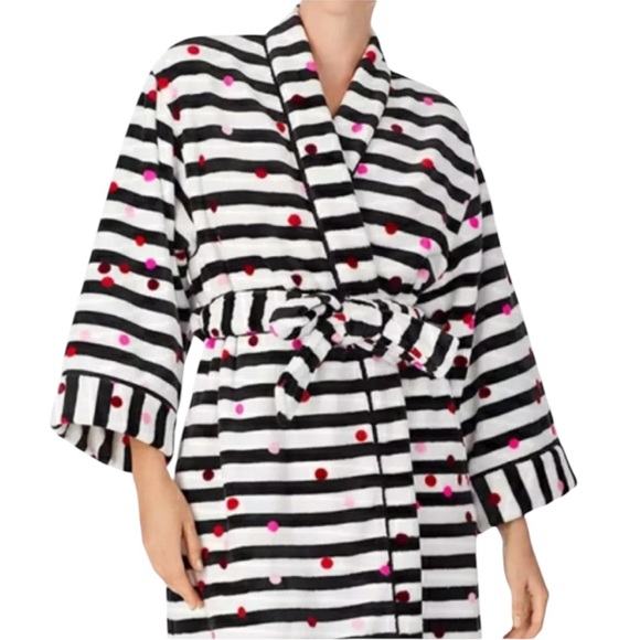 Kate Spade NY Polka Dot Striped Fleece Robe Size M - Picture 6 of 12